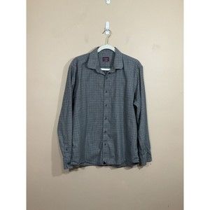 Untuckit Mens Checkered Plaid Button Down Shirt L Gray Preppy Work 100% Cotton